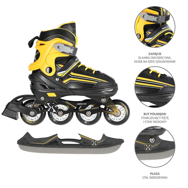 2-in-1 Inline & Ice Skates, Black/Orange, Size S (29-33)