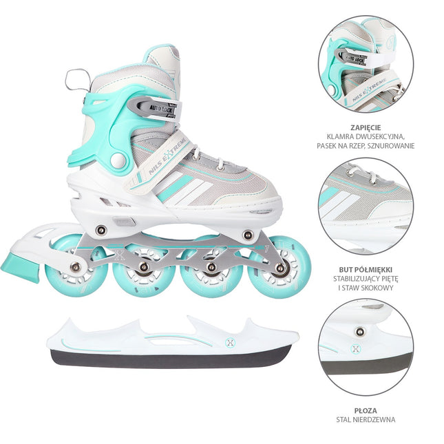 2-in-1 Inline & Ice Skates, White/Blue, Size S (29-33)