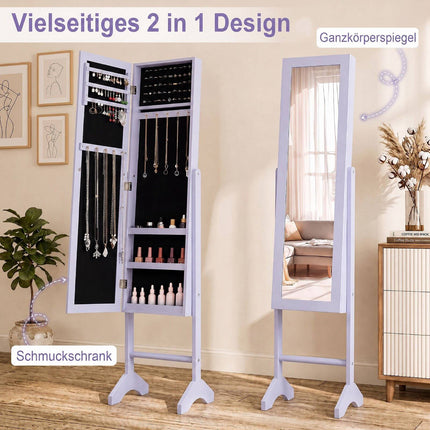 2-in-1 Jewelry Cabinet with Mirror, Violet, 3 Shelves