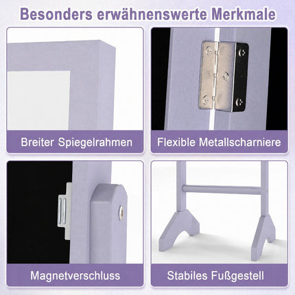 2-in-1 Jewelry Cabinet with Mirror, Violet, 3 Shelves