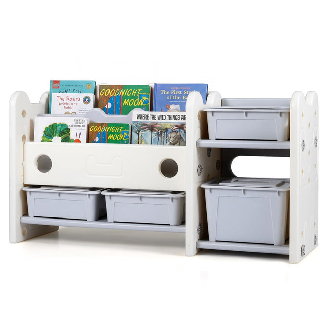 2-in-1 Kids Bookshelf with Toy Storage, White, 2-Tier
