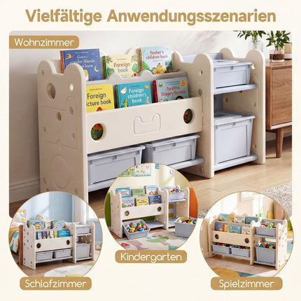 2-in-1 Kids Bookshelf with Toy Storage, White, 2-Tier