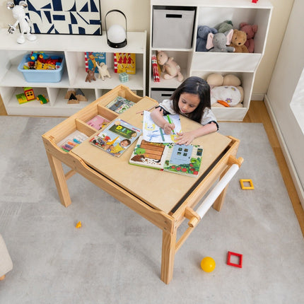 2-in-1 Kids Pine Wood Table with Reversible Top & Storage