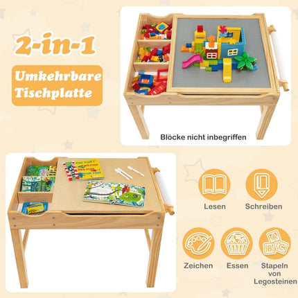 2-in-1 Kids Pine Wood Table with Reversible Top & Storage