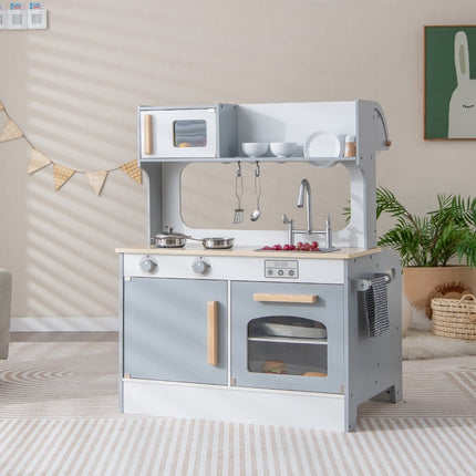 2-in-1 Kids Play Kitchen with Diner, Gray MDF