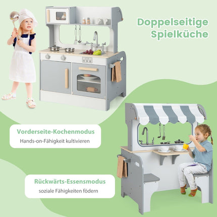 2-in-1 Kids Play Kitchen with Diner, Gray MDF