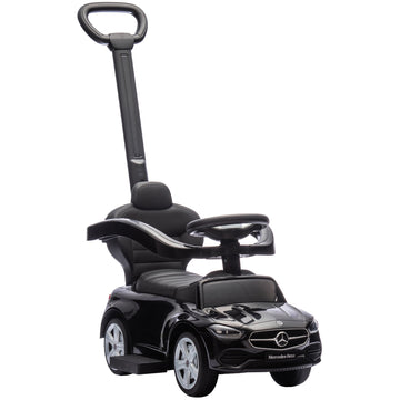 2-in-1 Kids Ride-On Car with Push Handle, Black