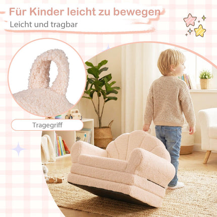 2-in-1 Kids Sofa Bed, Beige, Soft Teddy Plush