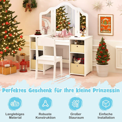 2-in-1 Kids Vanity Desk with Removable Mirror & Storage