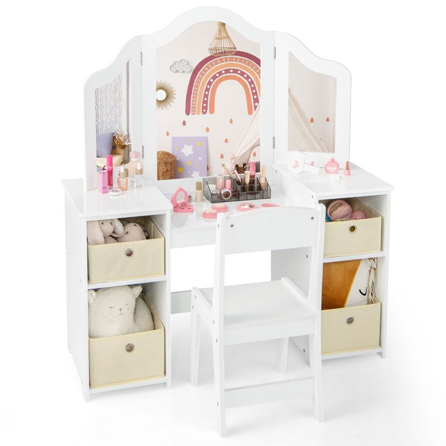 2-in-1 Kids Vanity Desk with Removable Mirror & Storage