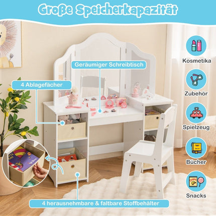 2-in-1 Kids Vanity Desk with Removable Mirror & Storage