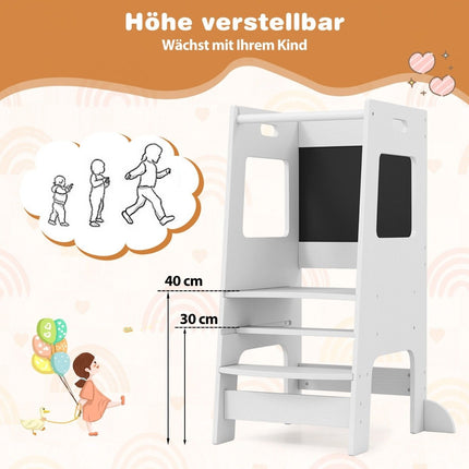 2 in 1 Kitchen Helper Learning Tower with 3 Adjustable Heights &amp; Chalkboard Step Stool Learning Chair White
