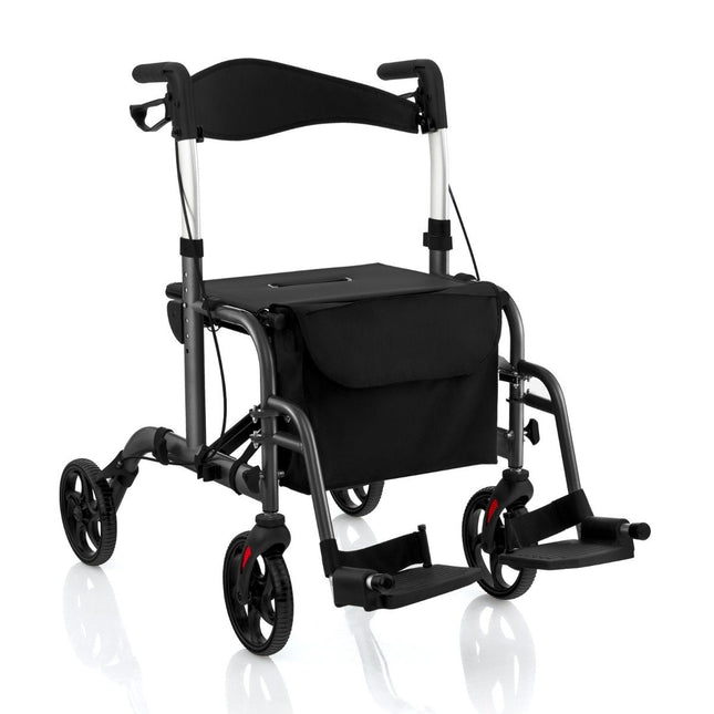 2-in-1 Lightweight Rollator & Wheelchair, Adjustable Height