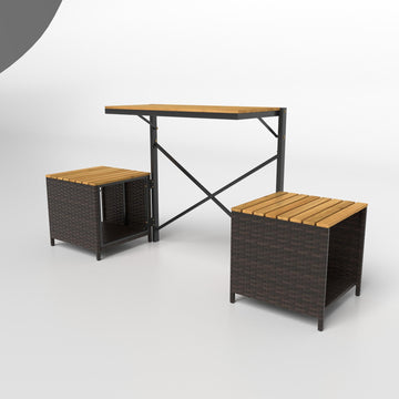 2-in-1 Outdoor Folding Bench, Acacia Wood & PE Rattan