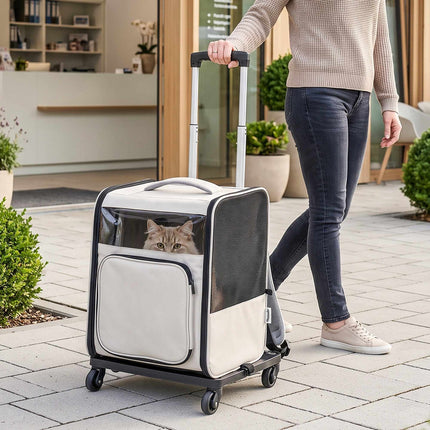 2-in-1 Pet Carrier Backpack with Wheels and Back Support, Foldable, Up to 5 kg