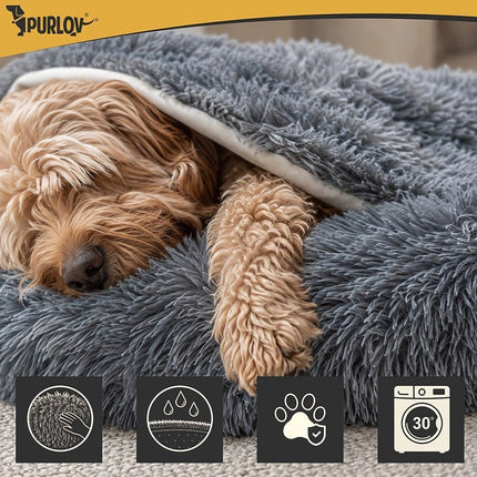 2-in-1 Plush Dog and Cat Bed 70 cm with Sleeping Bag Canopy, Grey
