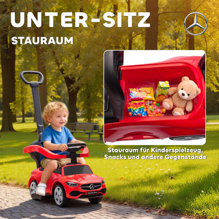 2-in-1 Red Ride-On Car with Handle, Safety Rail & Storage