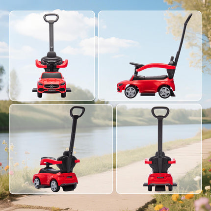 2-in-1 Red Ride-On Car with Handle, Safety Rail & Storage