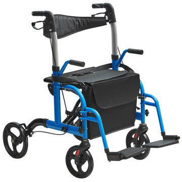 2-in-1 Rollator Walker Transport Chair, Folding, 300 lb