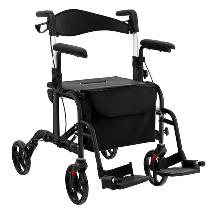 2-in-1 Rollator Walker & Wheelchair, Folding, Black