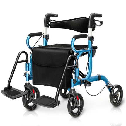 2-in-1 Rollator Walker with Seat, Foldable, Blue