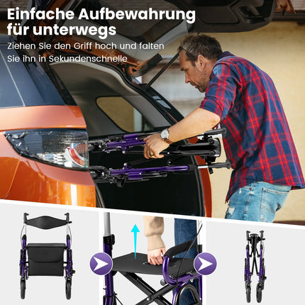 2-in-1 Rollator & Wheelchair, Foldable, 23cm Pneumatic Wheels