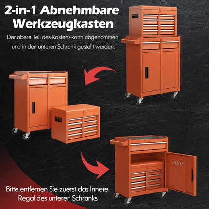 2-in-1 Rolling Tool Chest, 5 Drawers, 100kg Capacity