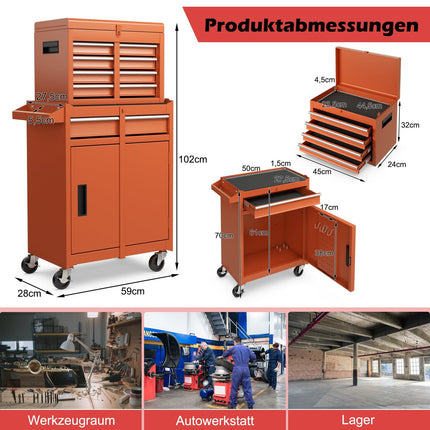 2-in-1 Rolling Tool Chest, 5 Drawers, 100kg Capacity