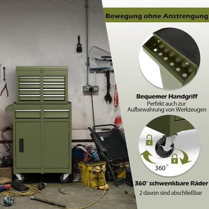 2-in-1 Rolling Tool Chest with 5 Drawers, 100kg Capacity