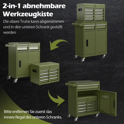 2-in-1 Rolling Tool Chest with 5 Drawers, 100kg Capacity