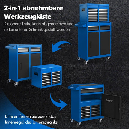 2-in-1 Rolling Tool Chest with 5 Drawers, 100kg Capacity