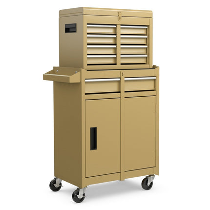 2-in-1 Rolling Tool Chest with 5 Drawers, Adjustable Shelf