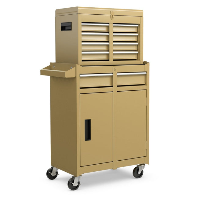 2-in-1 Rolling Tool Chest with 5 Drawers, Adjustable Shelf
