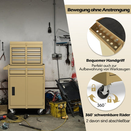 2-in-1 Rolling Tool Chest with 5 Drawers, Adjustable Shelf