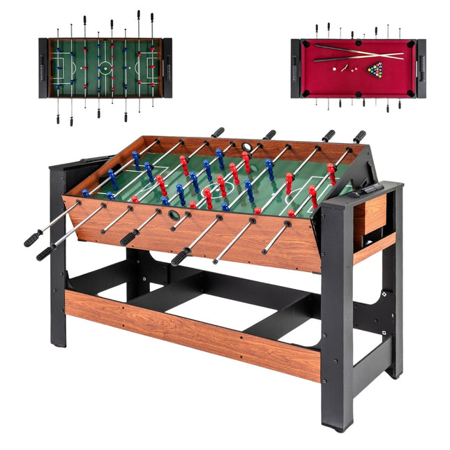 2-in-1 draaibare speeltafel - tafelvoetbal en biljart, 138 cm