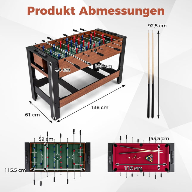2-in-1 draaibare speeltafel - tafelvoetbal en biljart, 138 cm