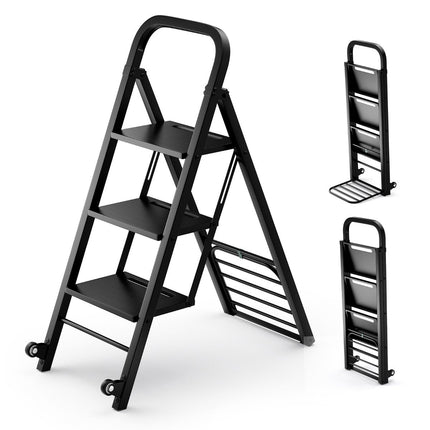 2 in 1 Sack Truck & Step Ladder Foldable 2 Wheels Handcart Metal Transport Truck Black