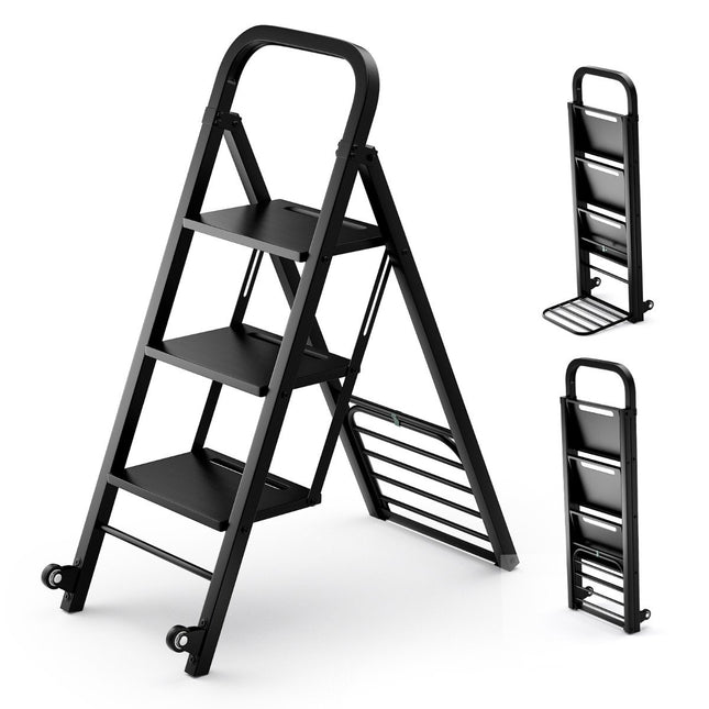 2 in 1 Sack Truck & Step Ladder Foldable 2 Wheels Handcart Metal Transport Truck Black