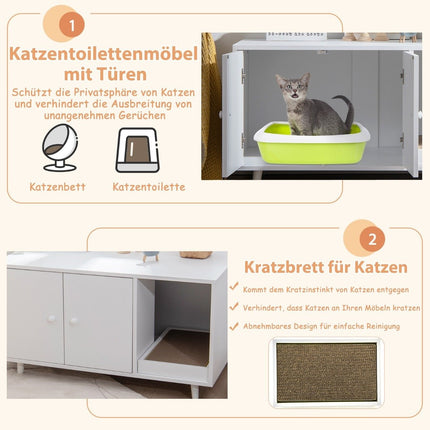 2 in 1 Side Table & Cat Cabinet with Scratching Board Cat Litter Box 90 x 50 x 50 cm Coffee Table White