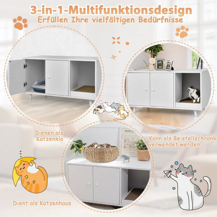 2 in 1 Side Table & Cat Cabinet with Scratching Board Cat Litter Box 90 x 50 x 50 cm Coffee Table White