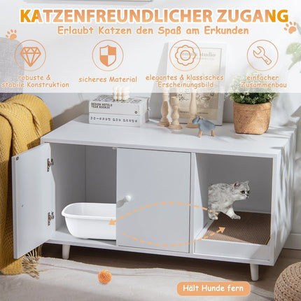 2 in 1 Side Table & Cat Cabinet with Scratching Board Cat Litter Box 90 x 50 x 50 cm Coffee Table White