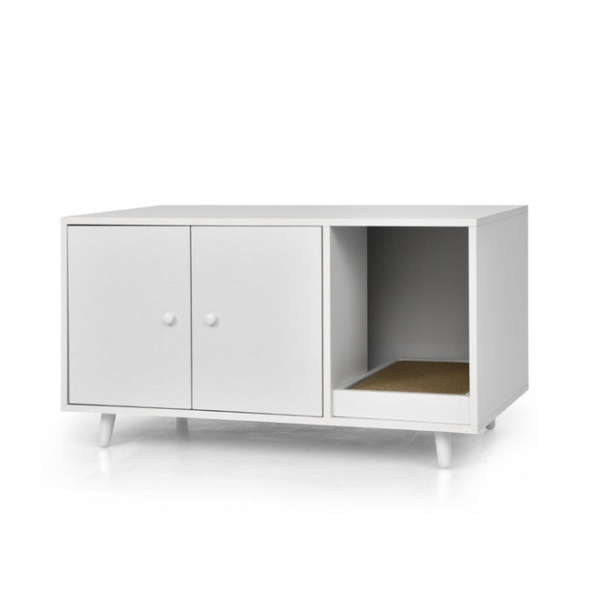 2 in 1 Side Table & Cat Cabinet with Scratching Board Cat Litter Box 90 x 50 x 50 cm Coffee Table White