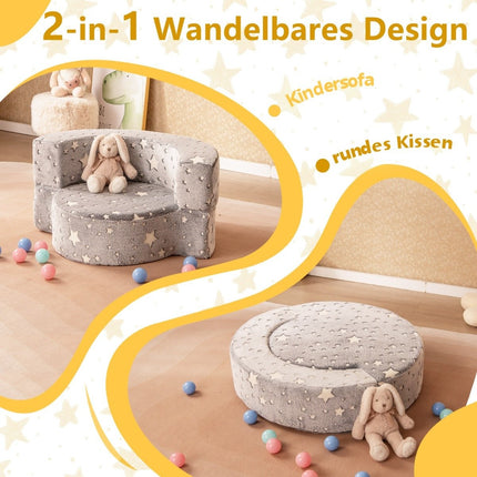 2-in-1 Toddler Sofa, Glows in Dark, Removable Cover