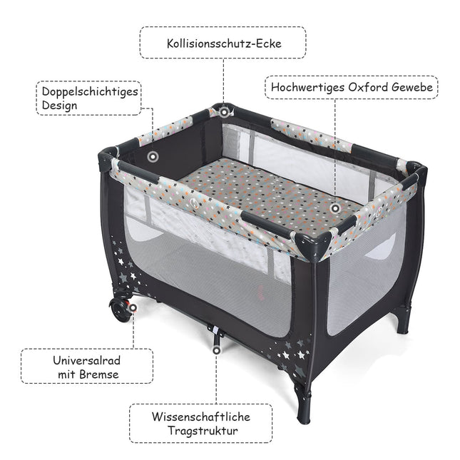2-in-1 Travel Crib & Playpen, Foldable, 125x65x76 cm, Gray