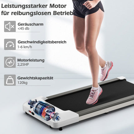 2 in 1 Treadmill Under Desk Walking Pad with LED Display 122 x 53 x 15 cm Gray