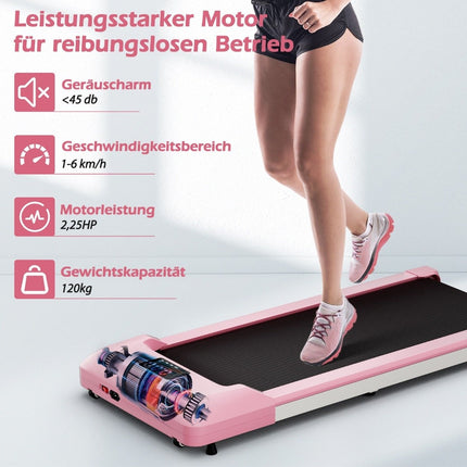 2 in 1 Treadmill Under Desk Walking Pad with LED Display 122 x 53 x 15 cm Pink
