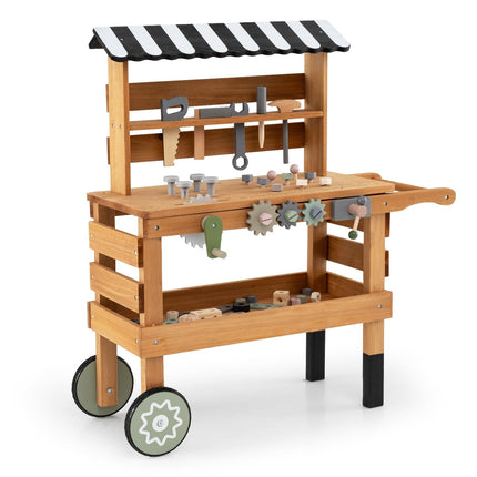 2-in-1 Wooden Kids Cart & Tool Bench with Tools