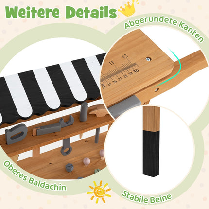 2-in-1 Wooden Kids Cart & Tool Bench with Tools