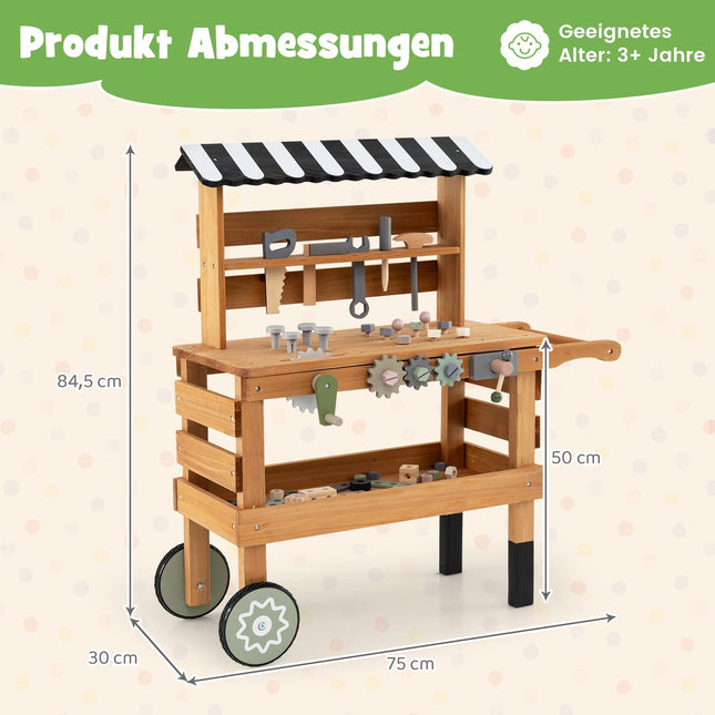 2-in-1 Wooden Kids Cart & Tool Bench with Tools