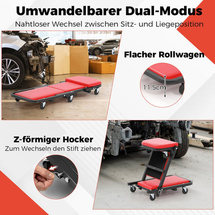 2-in-1 Workshop Creeper Seat, 160kg Capacity, Red